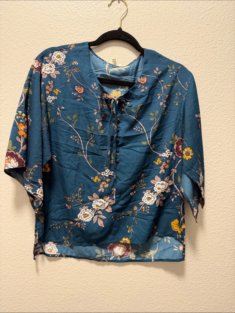 Maurices Teal Floral Tie-Front Blouse